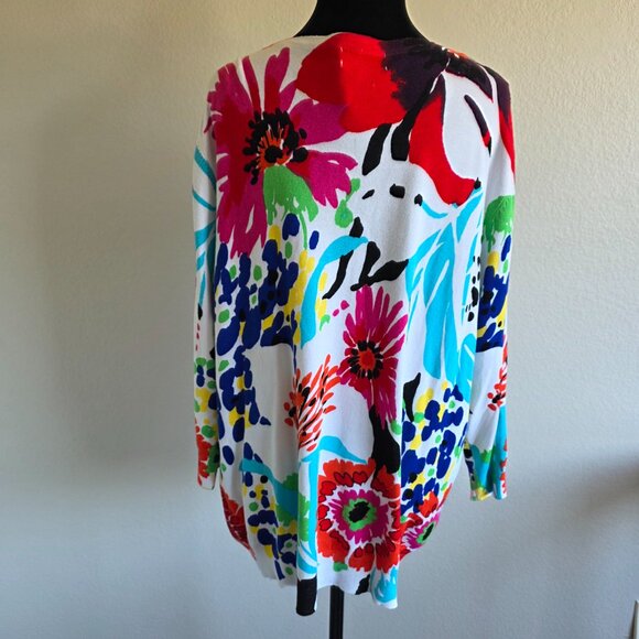 NEW Joseph A Sweater Cardigan Button Soft Artsy Floral Colorful Plus Size 1X - Picture 5 of 8